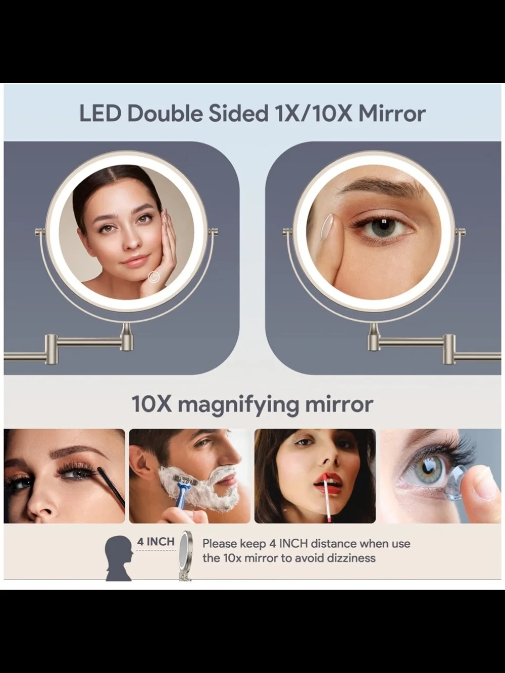 LED Wall-Mounted Makeup Mirror in Brushed Silver